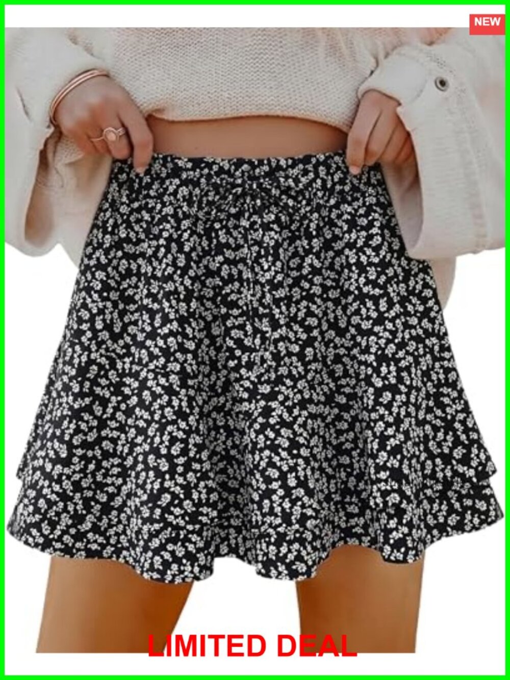 Floral Mini Skort with Pockets Built-in Shorts Ruffle Chiffon